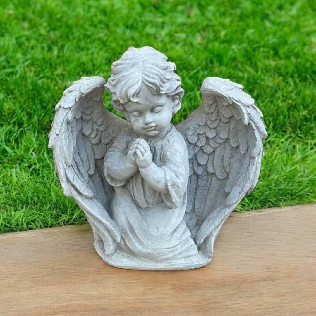 Sitting Baby Angel | Stone Cherub Figurine 10" | Angel Memorial ...