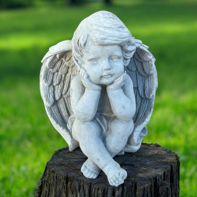 Small Angel Figure | Stone Cherub 11" | Lawn Religious Art | Concrete ...
