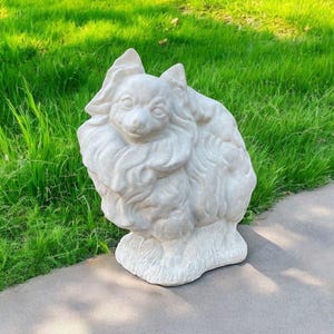Stone Dog Pomeranian Statue | Yard Pet Memorial Cement Figure 10" | Garden Decorations | Outdoor Sculpture image 8