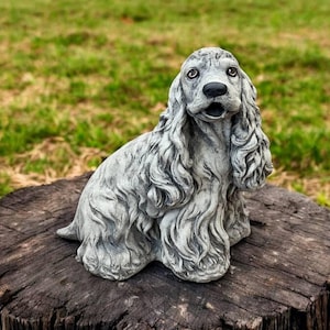 Stone cocker spaniel | Sitting spaniel dog 12&quot; | Pet home decor | Spaniel dog memorial | Pet grave | Garden Decorations | Outdoor Sculpture