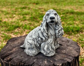 Stone cocker spaniel | Sitting spaniel dog 12" | Pet home decor | Spaniel dog memorial | Pet grave | Garden Decorations | Outdoor Sculpture