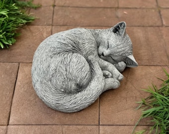 Laying Cat Yard Stone Memorial Statue 6&quot; | Garden Decorations | Outdoor Sculpture