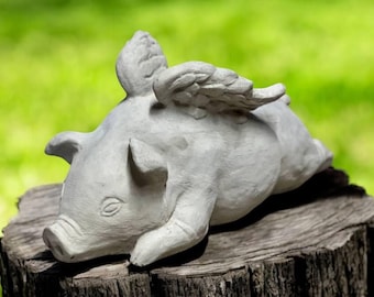 Laying pig figurine | Concrete angel pig 6" | Pig stone statue| Farm animal decor | Pig with wings | Garden Decorations | Outdoor Sculpture