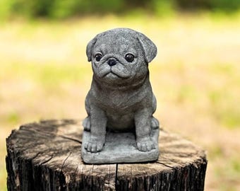 Concrete pug puppy | Stone pug dog 6" | Pug figurine | Concrete dog gift | Pet memorial ornament | Garden Decorations | Outdoor Sculpture
