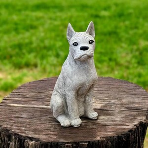 Stone boxer dog | Sitting boxer puppy 13&quot; | Pet lover gift | Boxer memorial | Concrete dog | Garden Decorations | Outdoor Sculpture