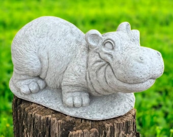 Stone hippo statue | Hippopotamus figurine 6" | Animal decor | Hippo figure | Animal art | Garden Decorations | Outdoor Sculpture