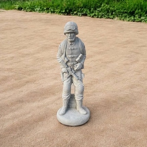 Cement Modern Soldier Large Statue | Concrete Military Man Soldier Figure Sympathy Gift 18&quot; | Garden Decorations | Outdoor Sculpture