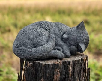 Black cat statue | Concrete painted cat 6" | Yard cat figurine | Cat owner gift | Cat sculpture | Garden Decorations | Outdoor Sculpture