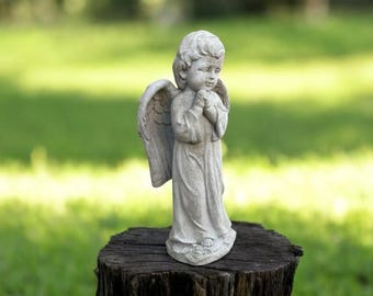 Cherub garden sculpture | Lawn religious art 13" | Concrete religious decor | Yard angel statue | Angel outdoor idea | Stone standing cherub