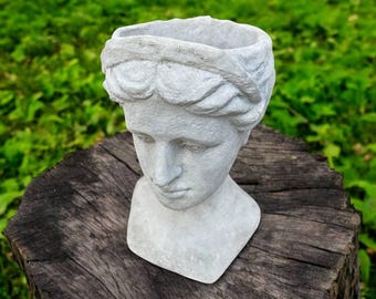 Woman planter art | Backyard flowers pot idea 14" | Concrete planter figure | Stone bust ornament | Garden Decorations | Outdoor Sculpture