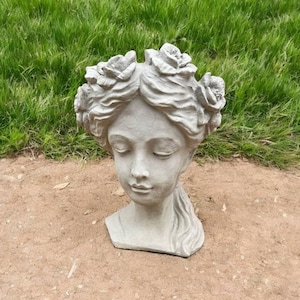 Woman bust planter | Concrete bust pot 14 &quot; |  Lady figurine | Yard flower pot | Garden Decorations | Outdoor Sculpture