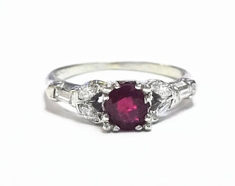 Platinum Natural Ruby & Diamond Ring