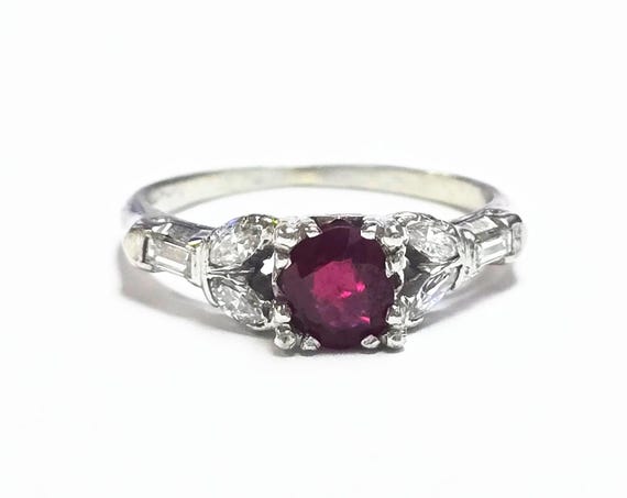 Platinum Natural Ruby & Diamond Ring