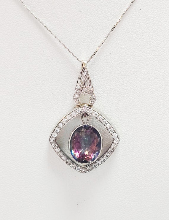 Beautiful 14k White Gold Mystic Topaz & Diamond Pe