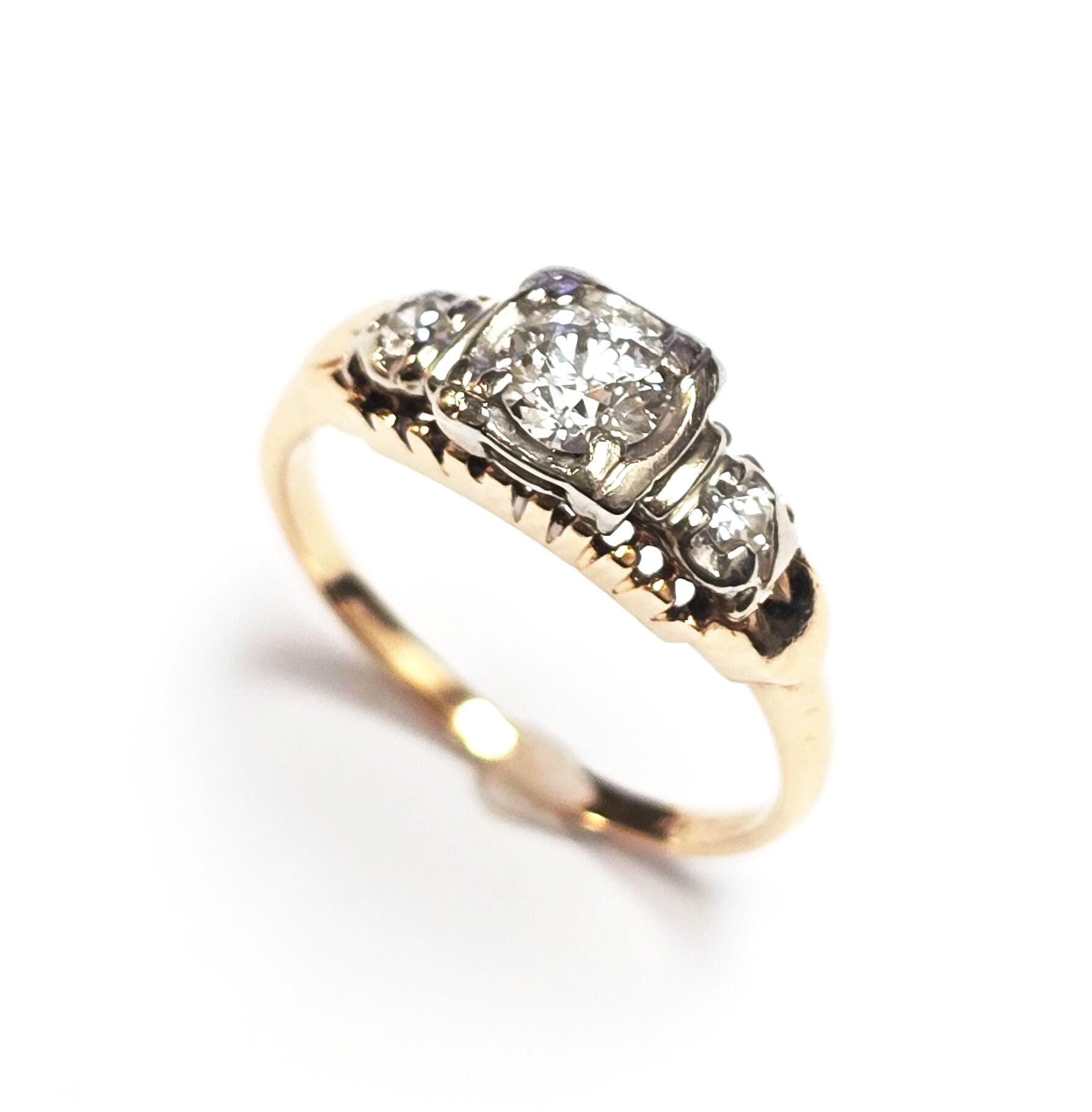 Vintage 14k Gold and Natural Diamond Engagement Ring - Etsy