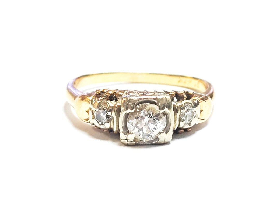 Vintage 14k Gold and Natural Diamond Engagement Ring - Etsy