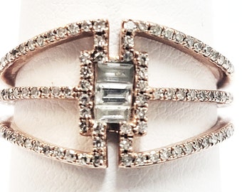 Anello vintage a fascia divisa con diamanti in oro rosa 10 carati