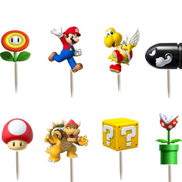 Mario World Cupcake Toppers 12pc, 24pc, 36pc