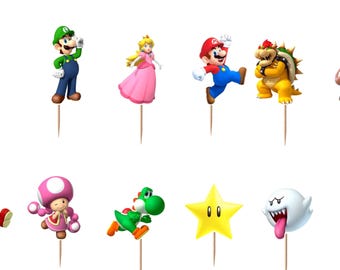 Adornos para cupcakes de Mario (12, 24 y 36 unidades)