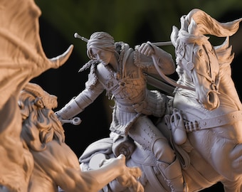 CIRI FIGURE | The Witcher IV Statue - Collectible Handcrafted Figurine (Ciri vs Manticore)