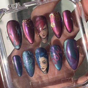 Jinx and Vi custom press on nail set, Arcane