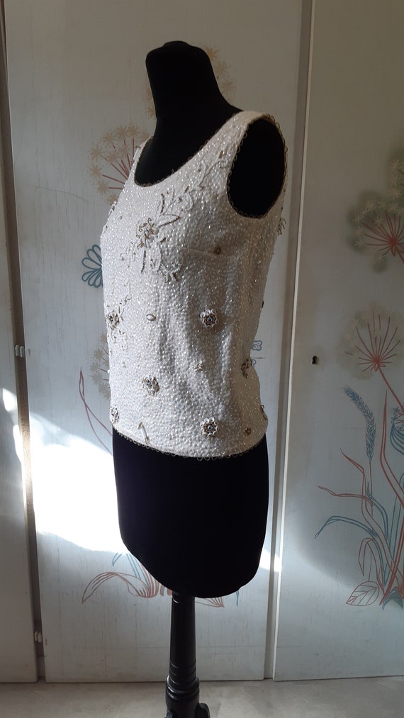 Vintage 50s Abendpulli/Bluse in Weiss Gold Bestic… - image 3