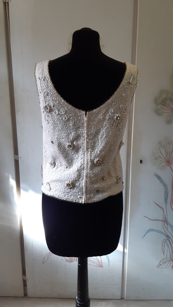 Vintage 50s Abendpulli/Bluse in Weiss Gold Bestic… - image 2