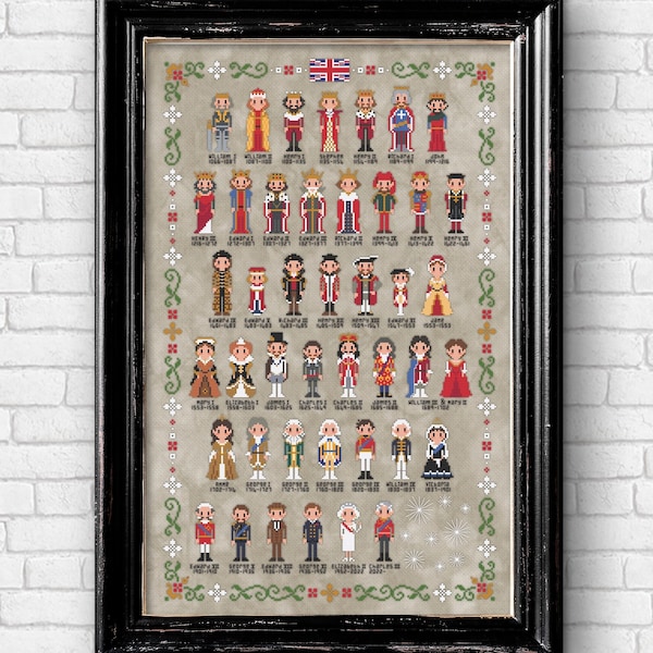 Kings and Queens of England and United Kingdom - PDF cross stitch pattern instant download | royalty united kingdom King Charles embroidery