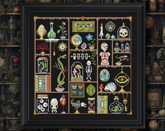 Cabinet of curiosities - PDF cross stitch pattern embroidery needlework oddities