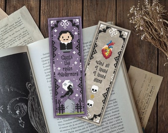Edgar Allan Poe bookmark - Cross stitch PDF pattern | Raven Nevermore Instant download