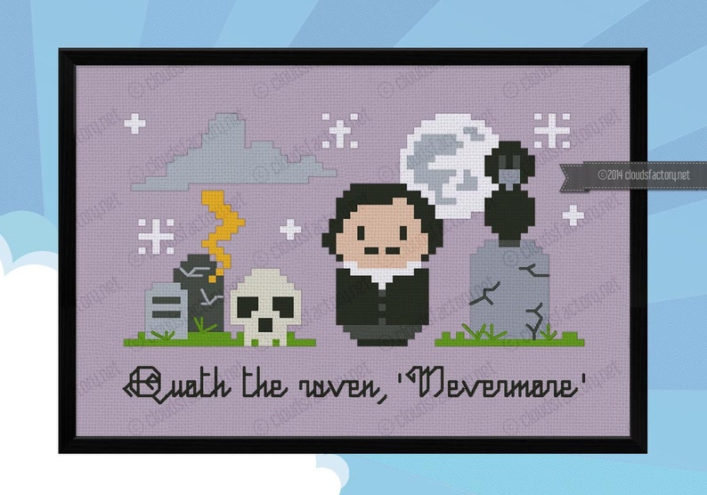 Edgar Allan Poe Nevermore Cross stitch PDF pattern image 2