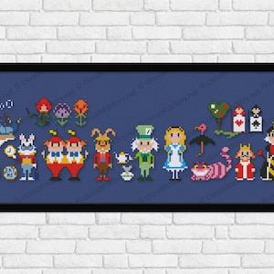 Alice in Wonderland - PDF cross stitch pattern | INSTANT DOWNLOAD heart queen ceshire cat white rabbit chart