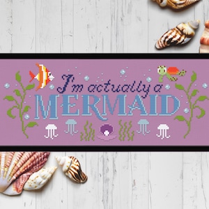 Im actually a Mermaid quote PDF cross stitch pattern Instant download under the sea ariel jellyfish modern image 2