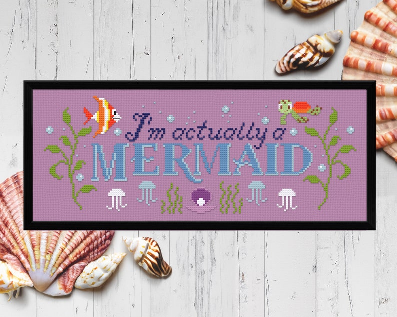 Im actually a Mermaid quote PDF cross stitch pattern Instant download under the sea ariel jellyfish modern image 2