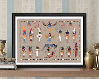 Egyptian Gods and Goddesses Cross Stitch Pattern - Mythology Sampler
