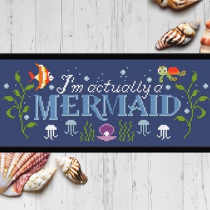 Im actually a Mermaid quote PDF cross stitch pattern Instant download under the sea ariel jellyfish modern image 1