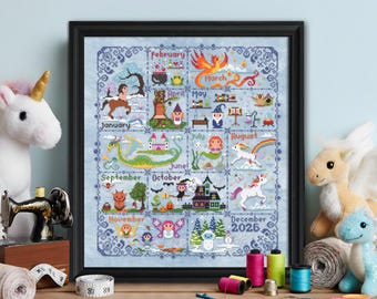 Magical Creatures Calendar - cross stitch PDF pattern