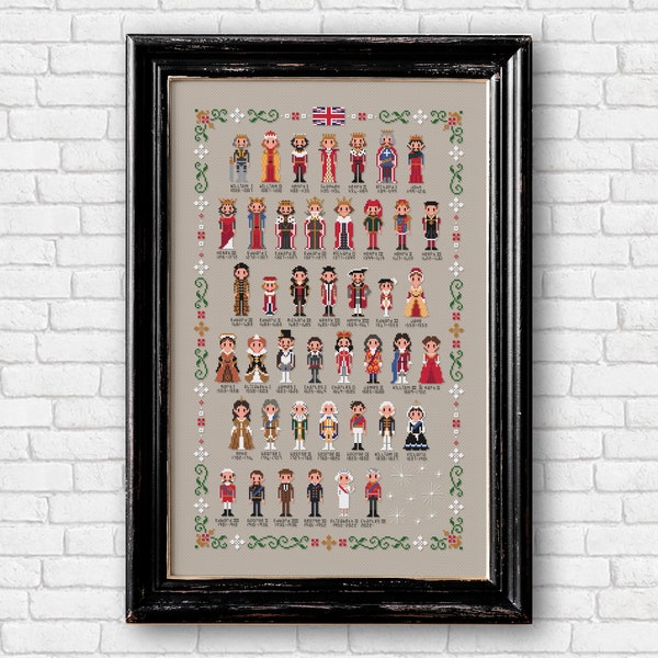 Kings and Queens of England and United Kingdom - PDF cross stitch pattern instant download | royalty united kingdom King Charles embroidery