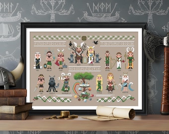 Norse Gods and Goddesses Cross Stitch Pattern PDF - Mythology Sampler