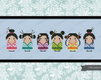 Cute little geishas - PDF cross stich pattern