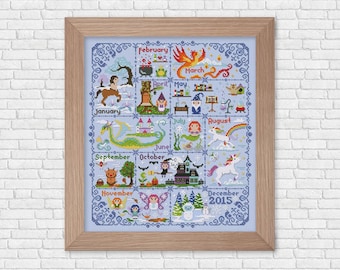 Magical Creatures Calendar sampler - PDF cross stitch pattern