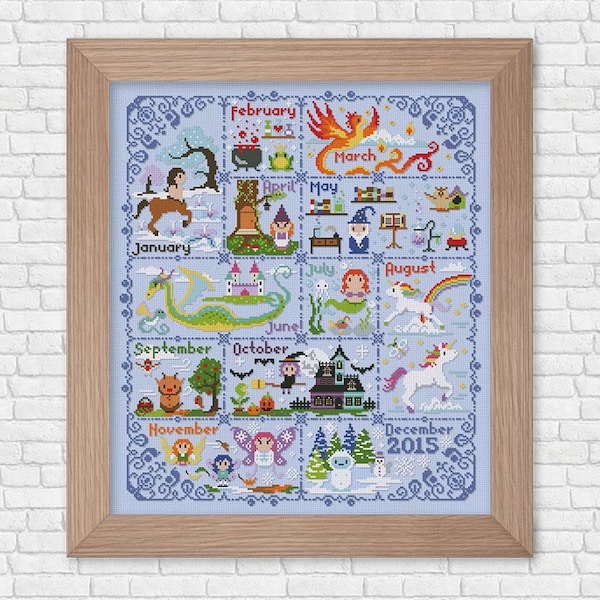 Magical Creatures Calendar sampler - PDF cross stitch pattern