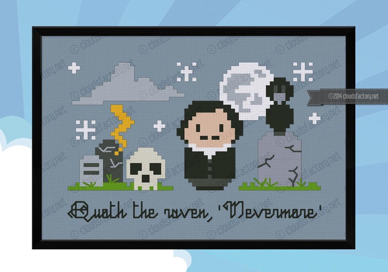 Edgar Allan Poe Nevermore Cross stitch PDF pattern image 1