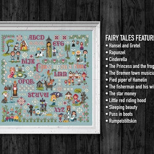 Grimm's Fairy Tales cross PDF stitch pattern Cinderella, Rapunzel, Puss in boots, Little red riding hood, Rumpelstiltskin, kids room image 4