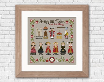 Henry VIII and his Wives - PDF cross stitch pattern | history Tudor embroidery Anna Bolena roses