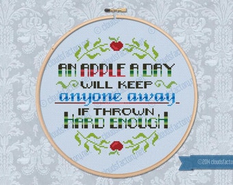 An Apple a Day... Snarky Quote - cross stitch PDF pattern