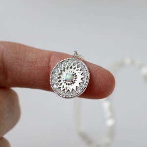 Opal necklace, Mother&#39;s Day gift for her, dainty celestial jewelry, sterling personalized birthstone jewelry, aztec opal jewelry