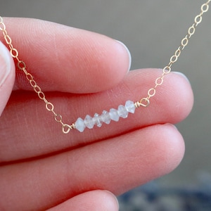 Aquamarine Bar Necklace: Sky Blue Gemstone, March Birthstone