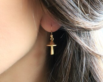 Mushroom earrings, silver cottagecore jewelry, fungi jewelry, gold toadstool jewelry, amanita woodland earrings, Valentine gift for her