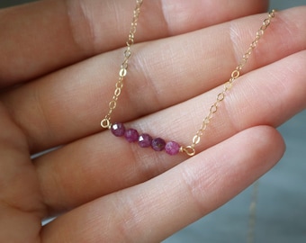 July birthstone necklace, genuine ruby gemstone necklace, dainty personalized jewelry, corundum ruby necklace, July birthday gift for her